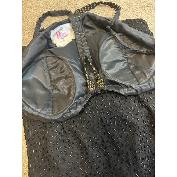 100% Silk Beaded Formal Halter Dress Size XS Statement Dress Glam Luxe - Picture 8 of 14